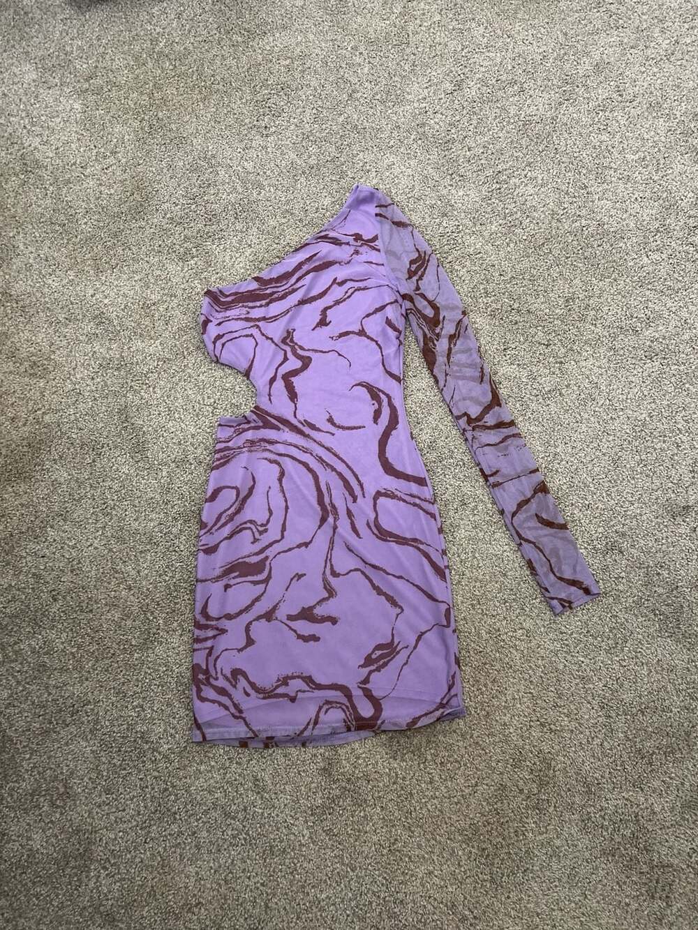 Lucy in the Sky Addison One Shoulder Cutout Dress in Purple Swirl Mesh Size S